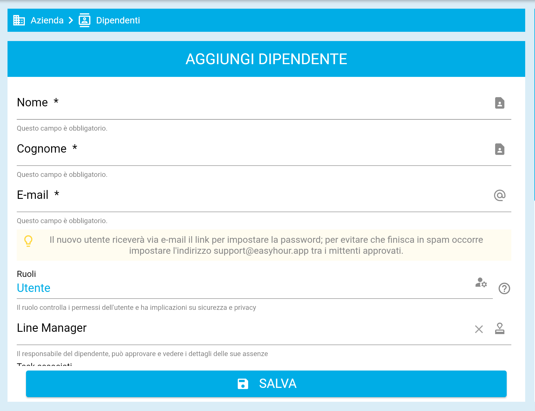 Aggiungi un utente a EasyHour
