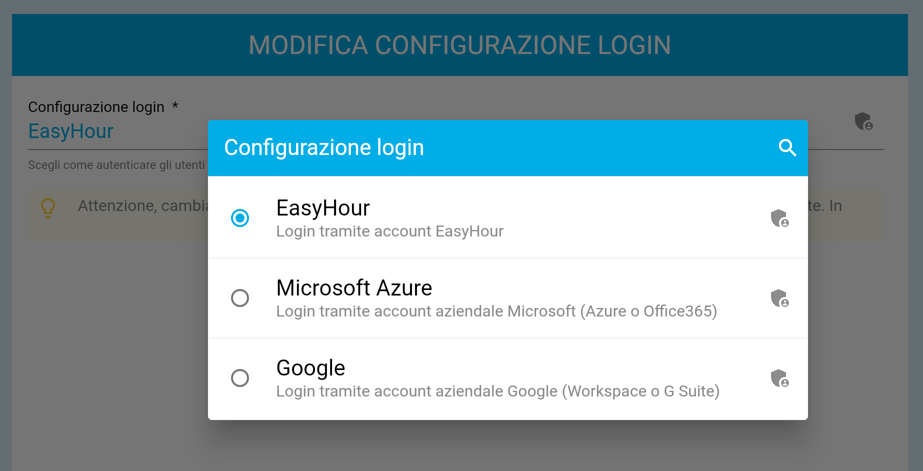 Login con Google o Microsoft in EasyHour