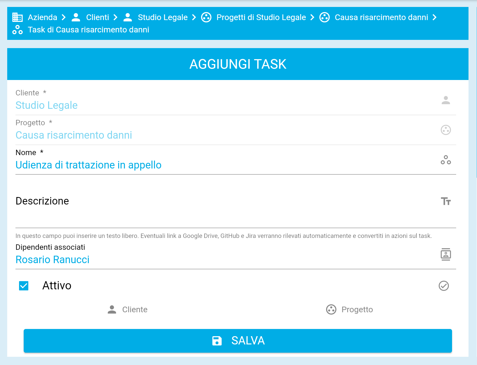 Crea una nuova commessa e associala a un utente in EasyHour