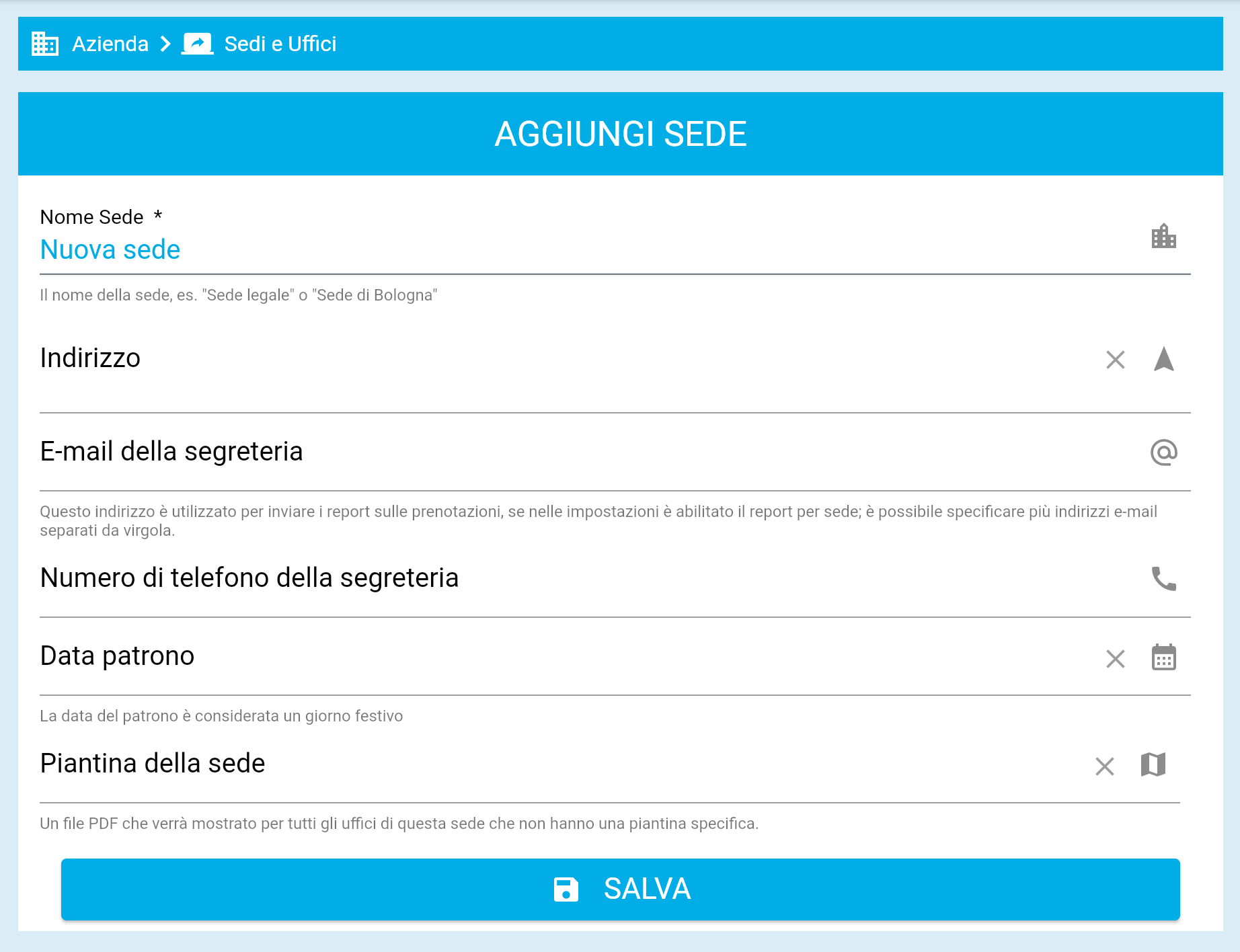 Creazione di una nuova sede in EasyHour