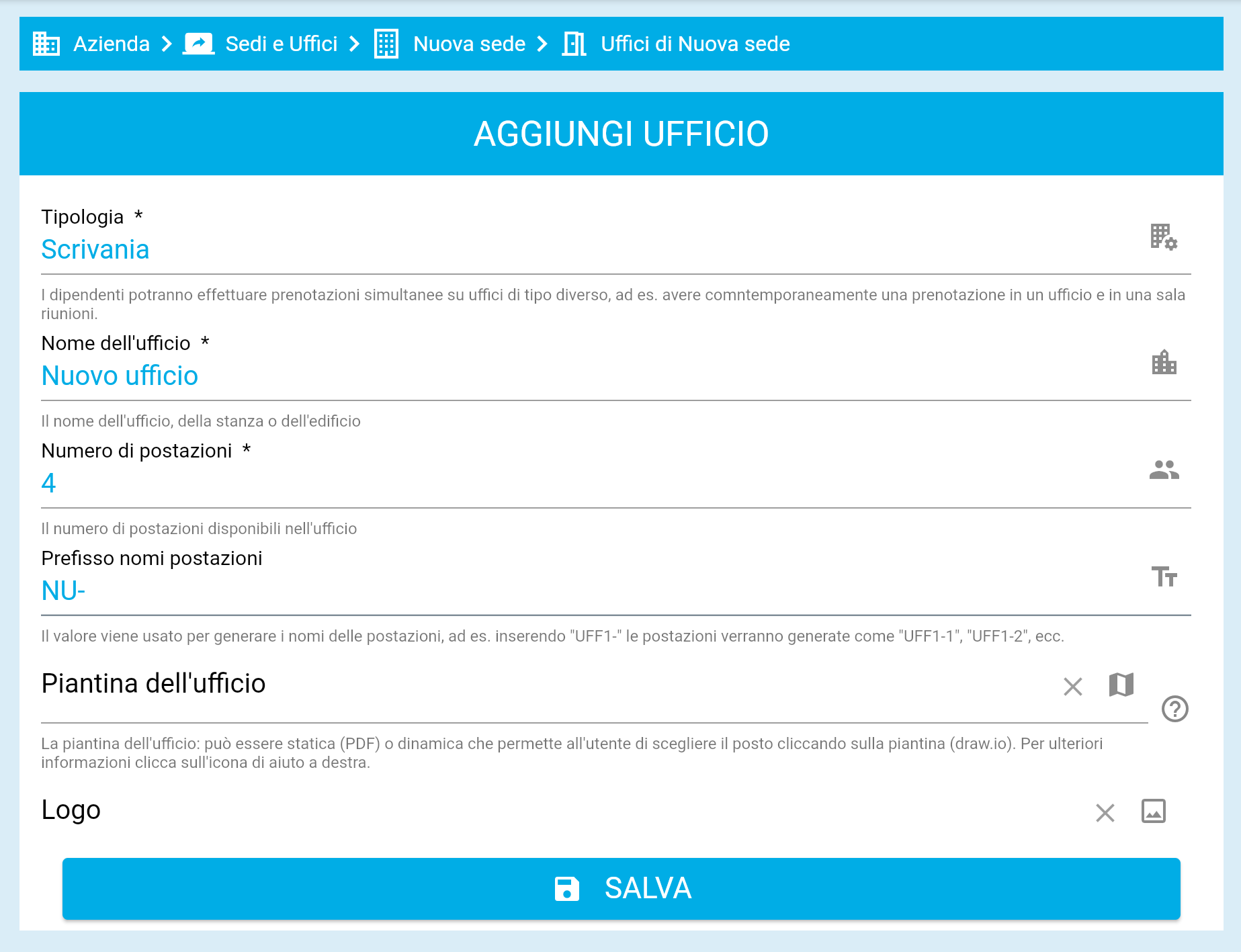 Creazione di un ufficio di tipo Scrivanie in EasyHour
