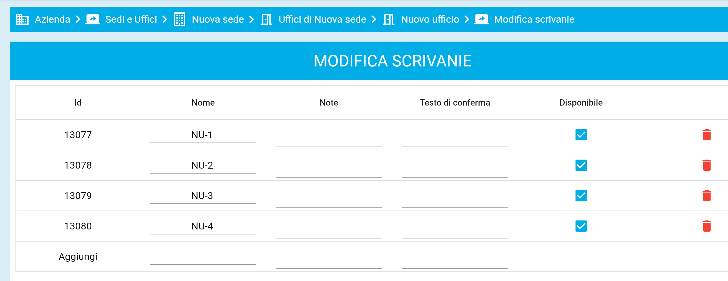 Elenco scrivanie in EasyHour