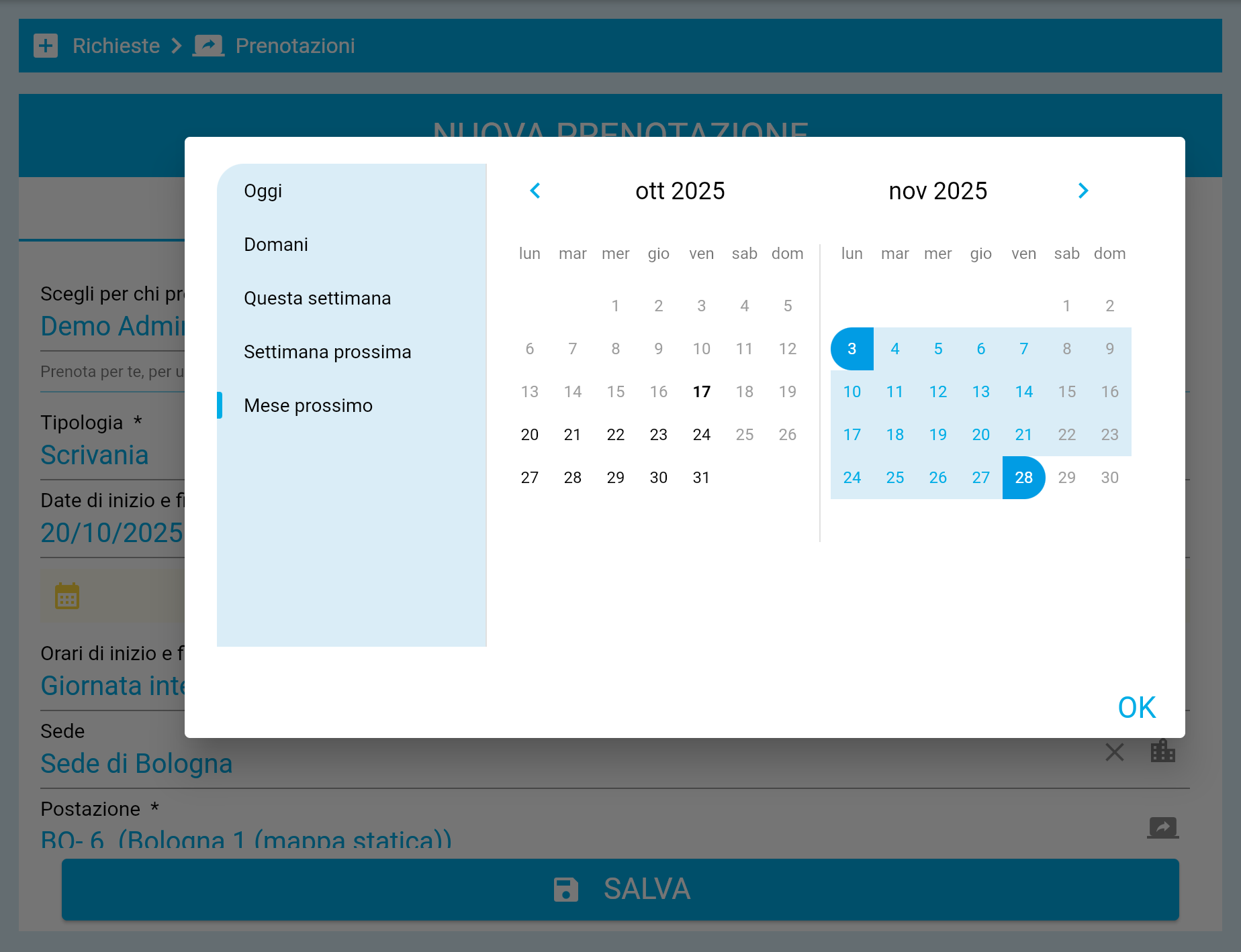 Seleziona le date della tua prenotazione in EasyHour