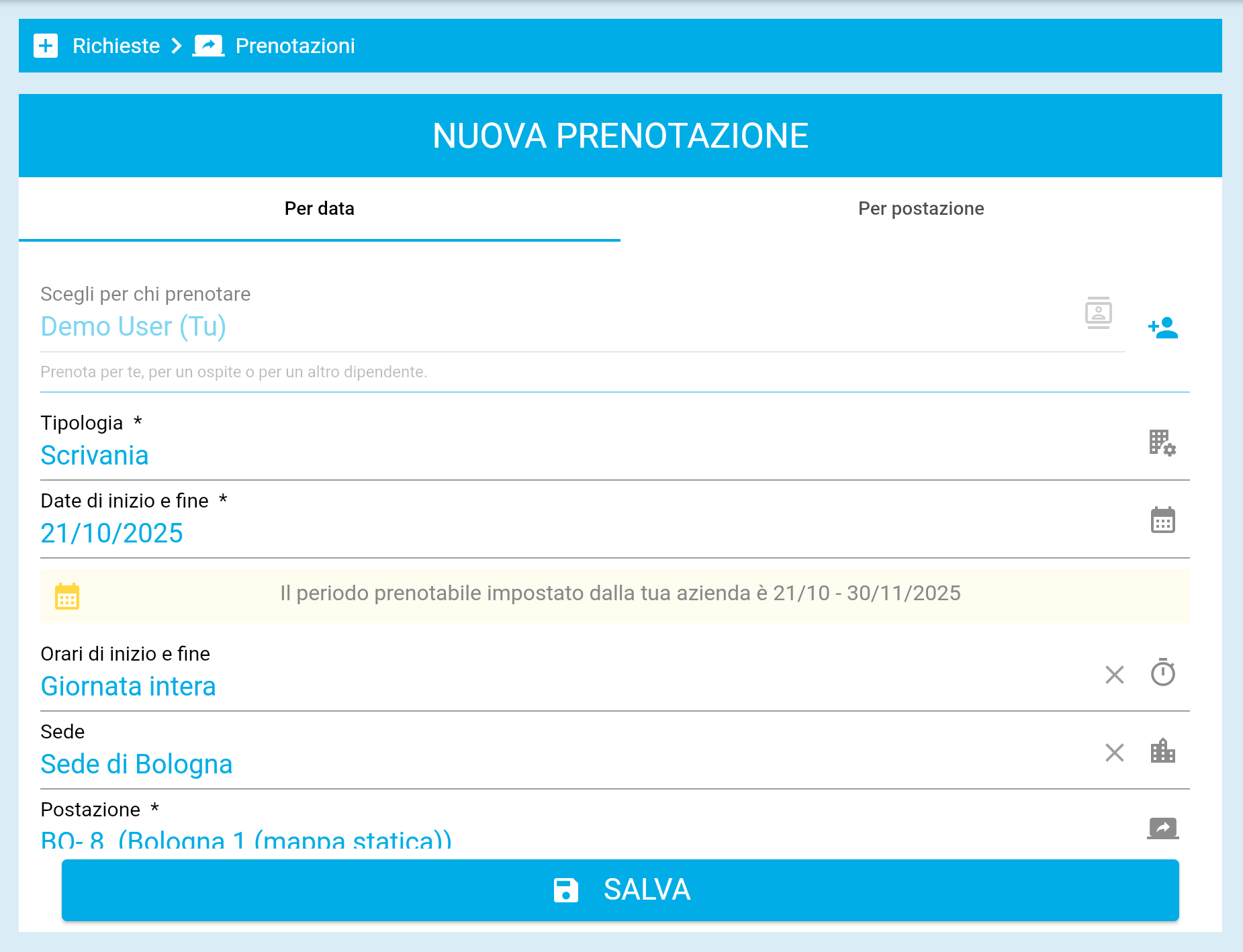 Crea una nuova prenotazione in EasyHour