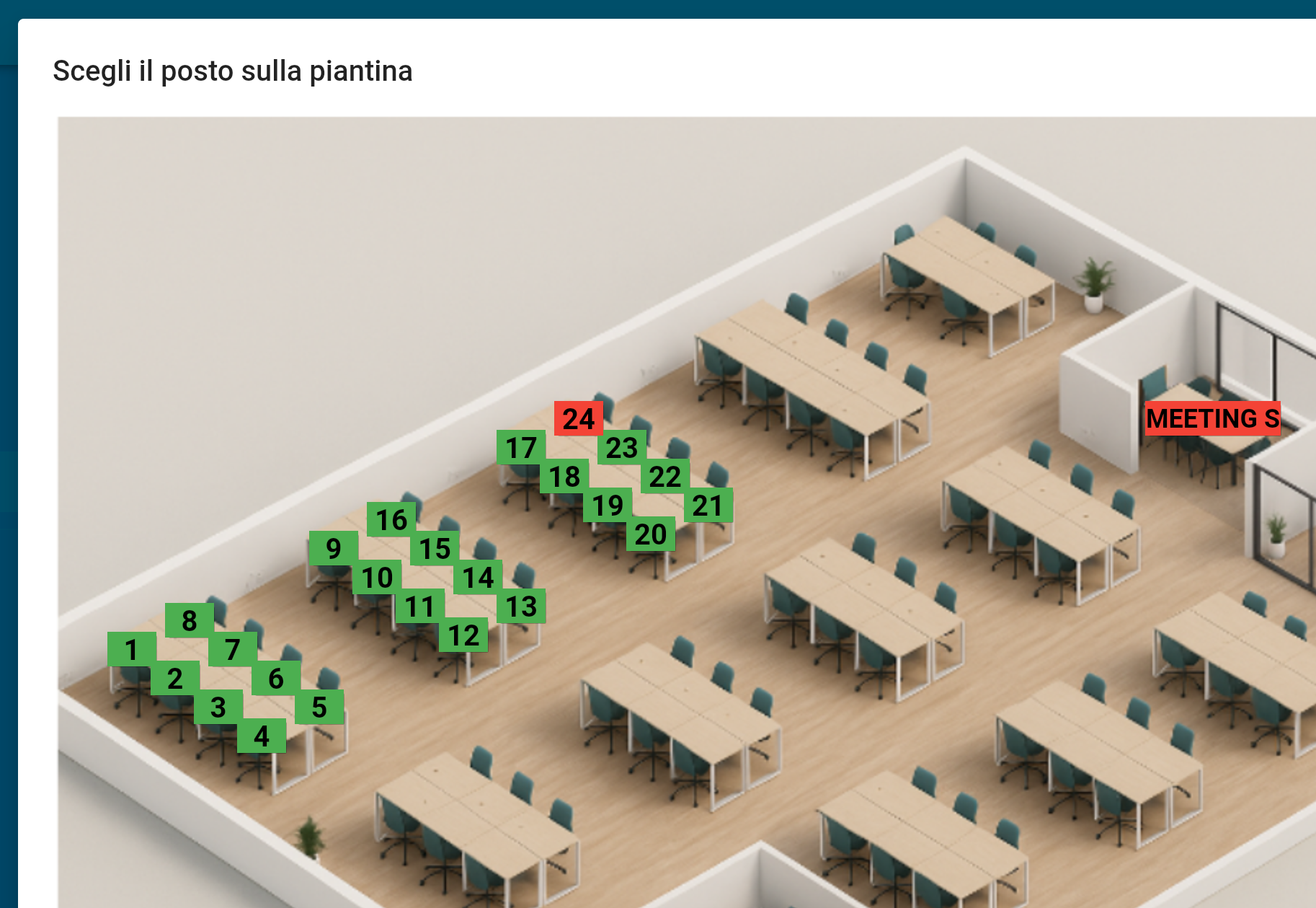 Selezione della postazione da prenotare in EasyHour