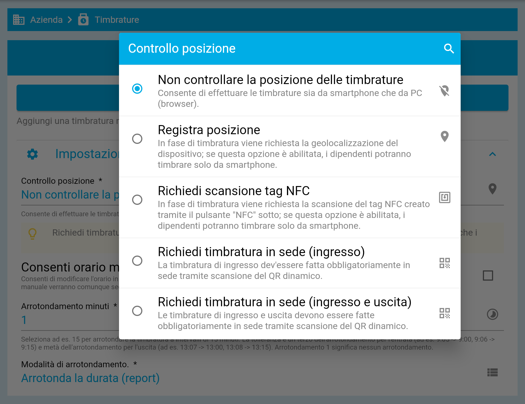 Configurazione della rilevazione posizione in fase di timbratura su EasyHour