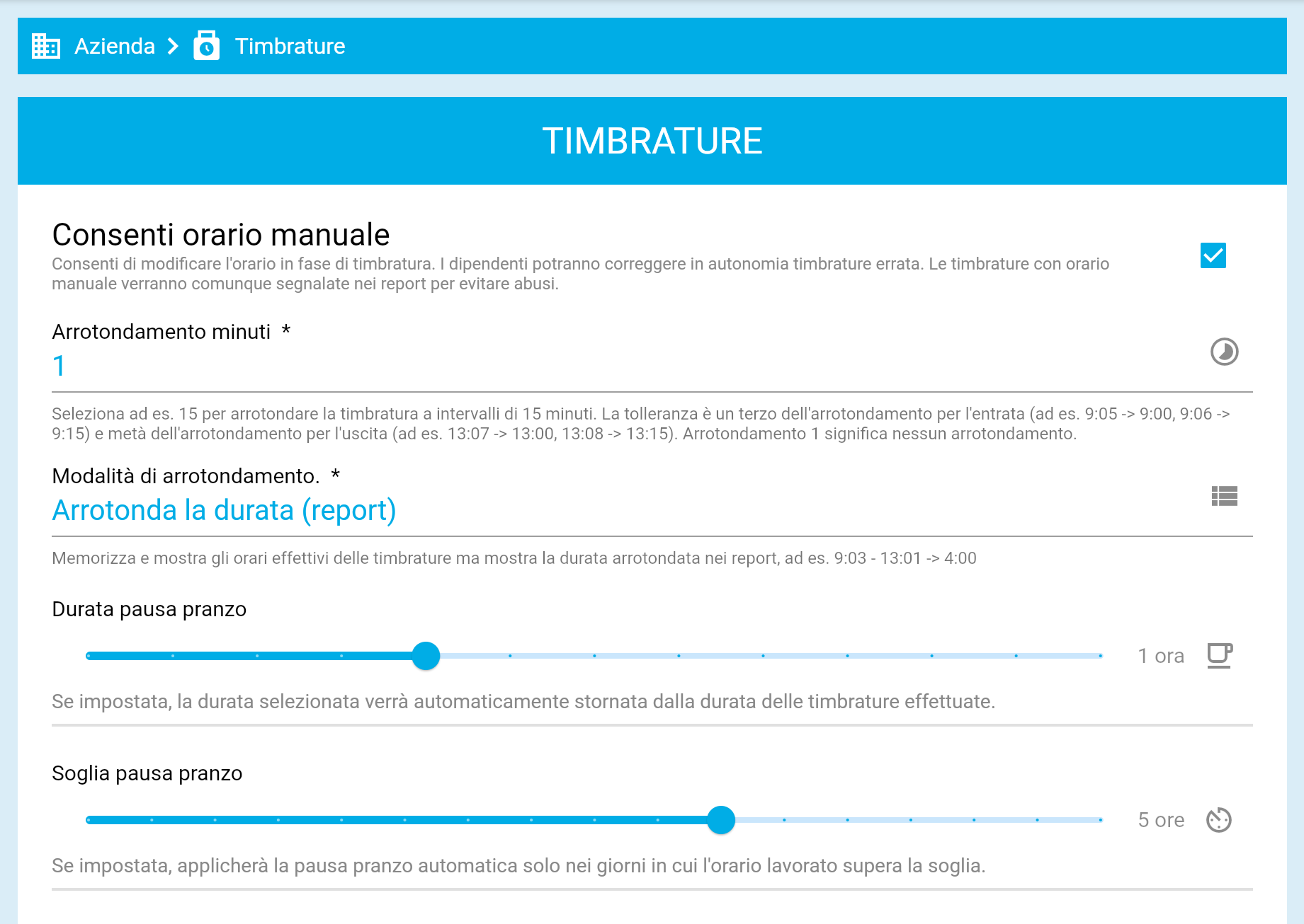 Configurazione timbrature