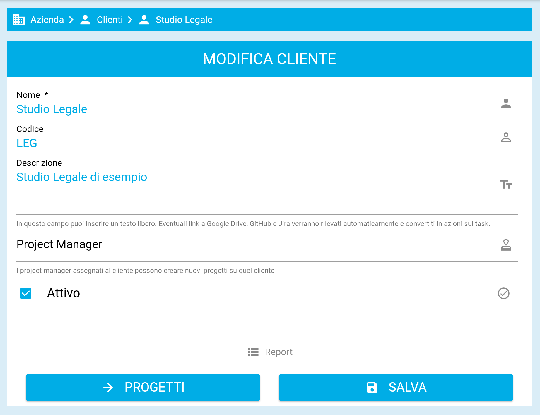 Dettaglio di un cliente in EasyHour