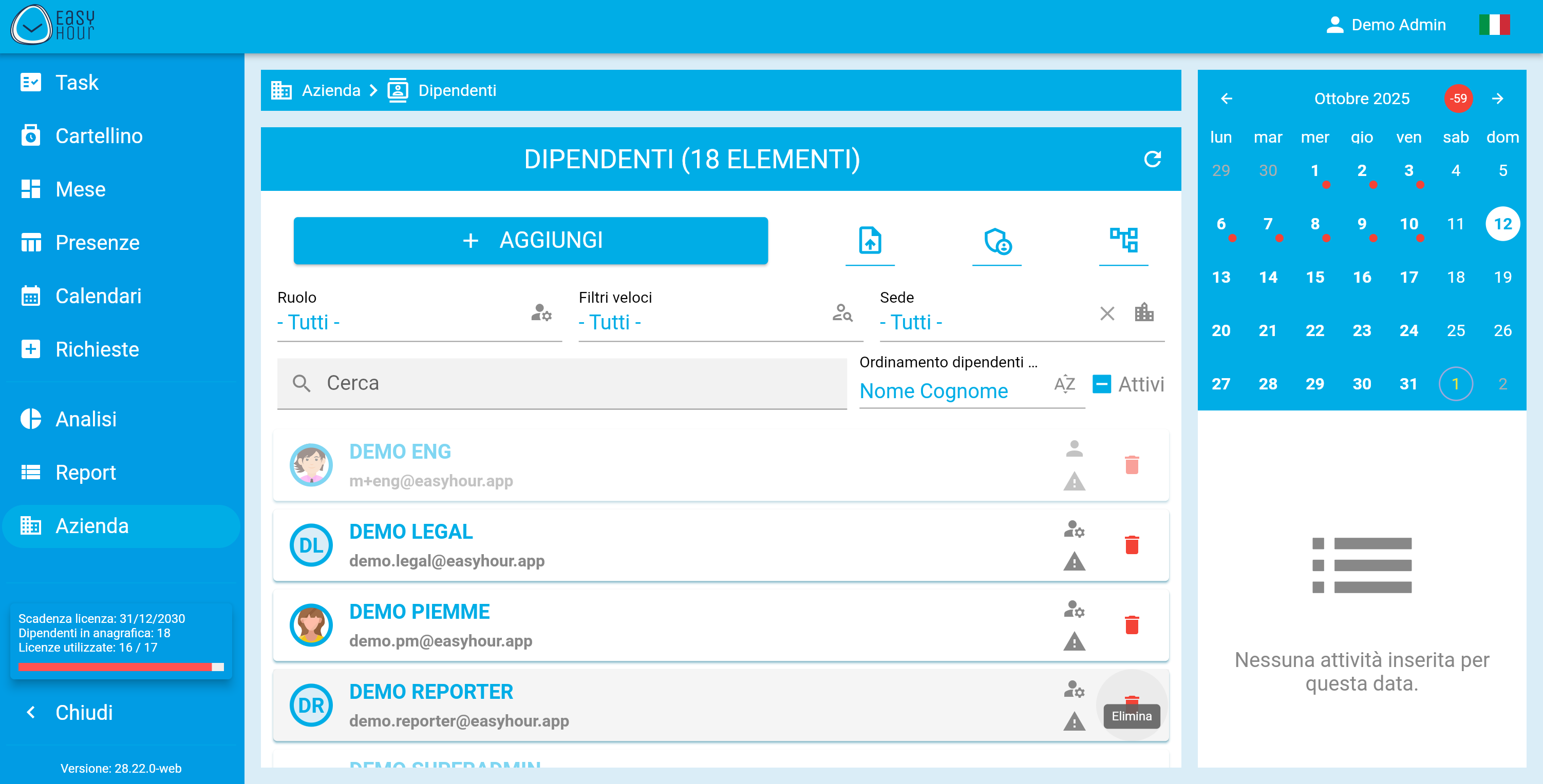 Gestione utenti in EasyHour